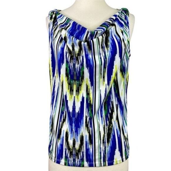 Ellen Tracy Tank Blouse Size Medium Blue Yellow - Picture 1 of 7